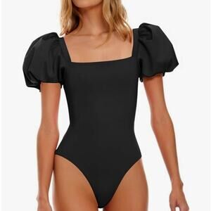 Black Puff Sleeve One Piece Swimsuit Size Medium